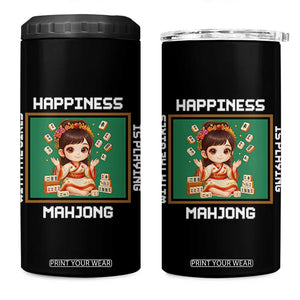Gambling Chinese Gift 4 in 1 Can Cooler Tumbler Happiness Is Playing Mahjong With The Girls TS12 One Size: 16 oz Black Print Your Wear