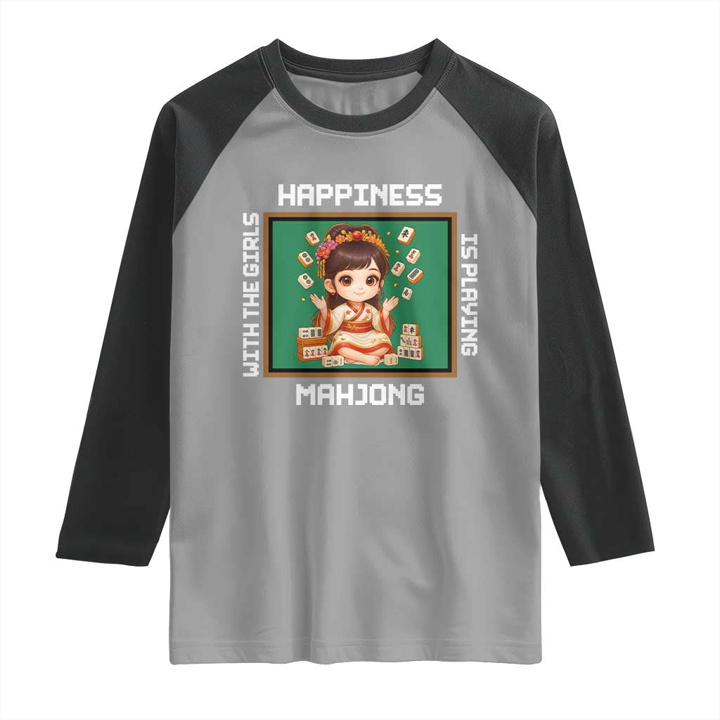 Gambling Chinese Gift Raglan Shirt Happiness Is Playing Mahjong With The Girls TS12 Sport Gray Black Print Your Wear