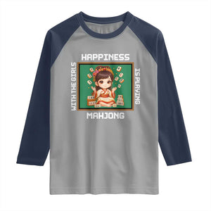 Gambling Chinese Gift Raglan Shirt Happiness Is Playing Mahjong With The Girls TS12 Sport Gray Navy Print Your Wear