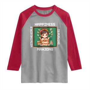 Gambling Chinese Gift Raglan Shirt Happiness Is Playing Mahjong With The Girls TS12 Sport Gray Red Print Your Wear