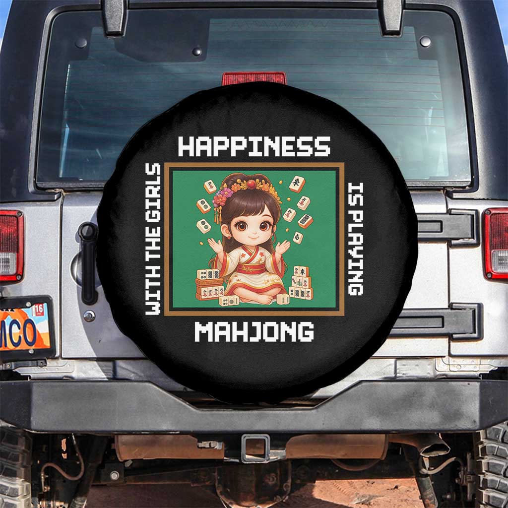 Gambling Chinese Gift Spare Tire Cover Happiness Is Playing Mahjong With The Girls TS12 No hole Black Print Your Wear