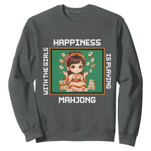 Gambling Chinese Gift Sweatshirt Happiness Is Playing Mahjong With The Girls TS12 Dark Heather Print Your Wear
