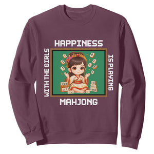 Gambling Chinese Gift Sweatshirt Happiness Is Playing Mahjong With The Girls TS12 Maroon Print Your Wear