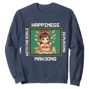 Gambling Chinese Gift Sweatshirt Happiness Is Playing Mahjong With The Girls TS12 Navy Print Your Wear