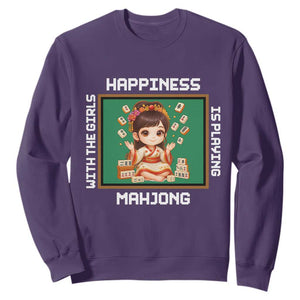 Gambling Chinese Gift Sweatshirt Happiness Is Playing Mahjong With The Girls TS12 Purple Print Your Wear