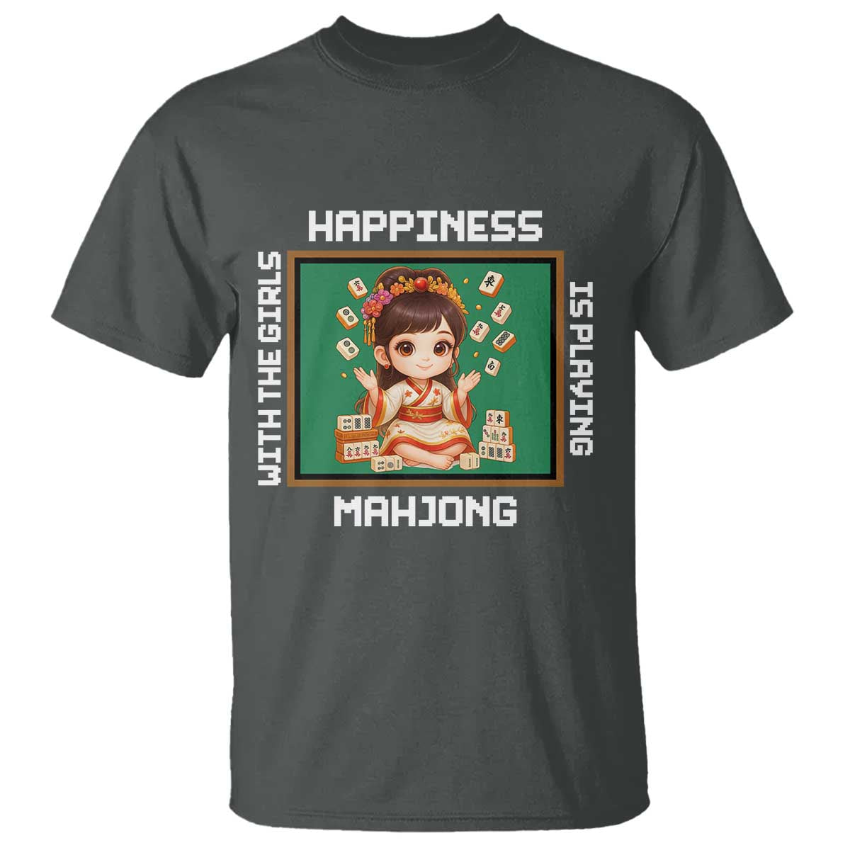 Gambling Chinese Gift T Shirt Happiness Is Playing Mahjong With The Girls TS12 Dark Heather Print Your Wear