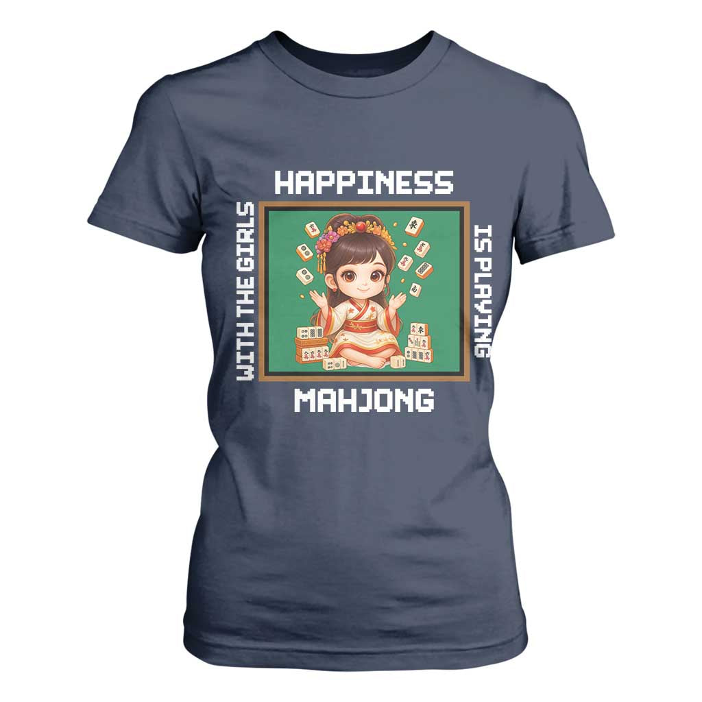 Gambling Chinese Gift T Shirt For Women Happiness Is Playing Mahjong With The Girls TS12 Navy Print Your Wear