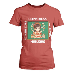 Gambling Chinese Gift T Shirt For Women Happiness Is Playing Mahjong With The Girls TS12 Red Print Your Wear