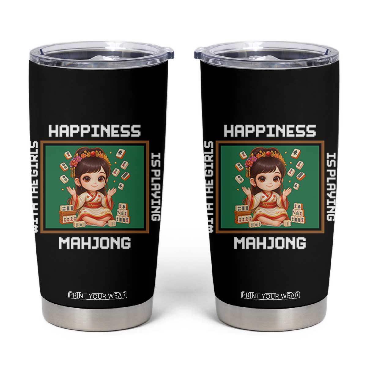 Gambling Chinese Gift Tumbler Cup Happiness Is Playing Mahjong With The Girls TS12 Black Print Your Wear