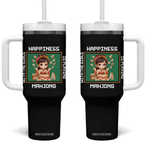 Gambling Chinese Gift Tumbler With Handle Happiness Is Playing Mahjong With The Girls TS12 One Size: 40 oz Black Print Your Wear