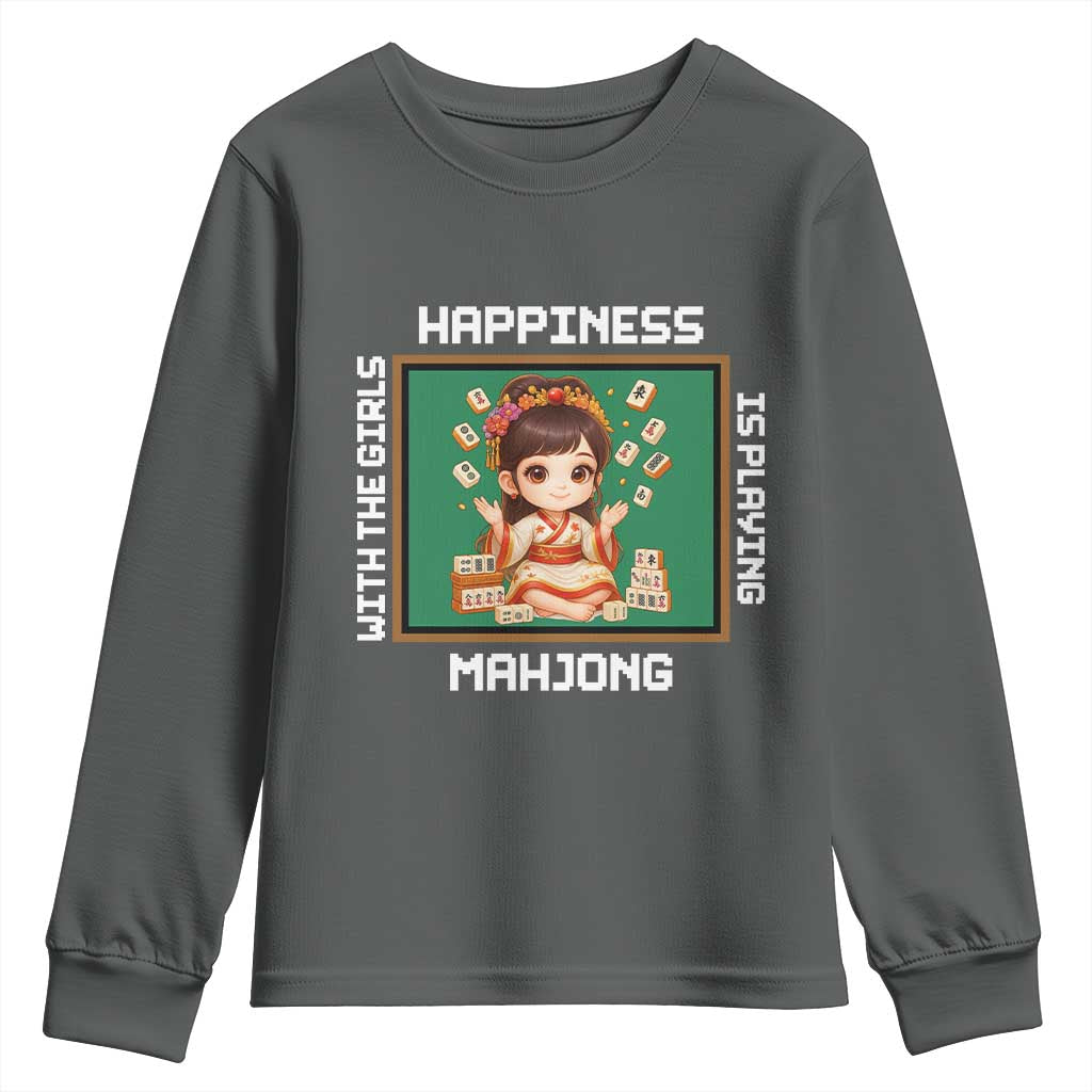 Gambling Chinese Gift Youth Sweatshirt Happiness Is Playing Mahjong With The Girls TS12 Dark Heather Print Your Wear