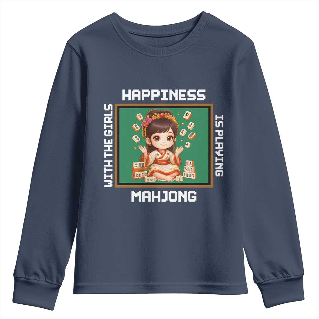 Gambling Chinese Gift Youth Sweatshirt Happiness Is Playing Mahjong With The Girls TS12 Navy Print Your Wear