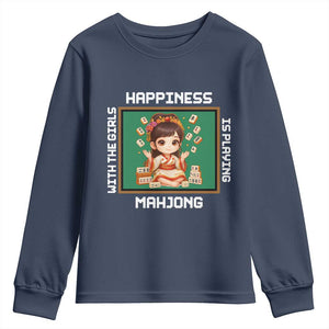 Gambling Chinese Gift Youth Sweatshirt Happiness Is Playing Mahjong With The Girls TS12 Navy Print Your Wear