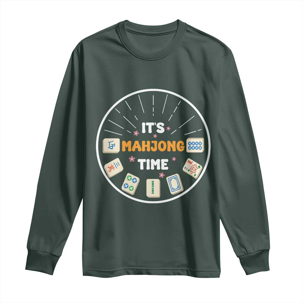 It Is Mahjong Time Long Sleeve Shirt Gambling Chinese Gift TS12 Dark Forest Green Print Your Wear