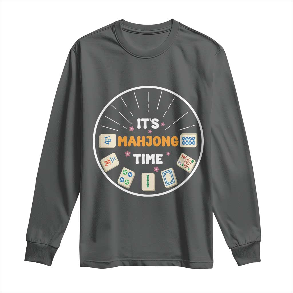 It Is Mahjong Time Long Sleeve Shirt Gambling Chinese Gift TS12 Dark Heather Print Your Wear