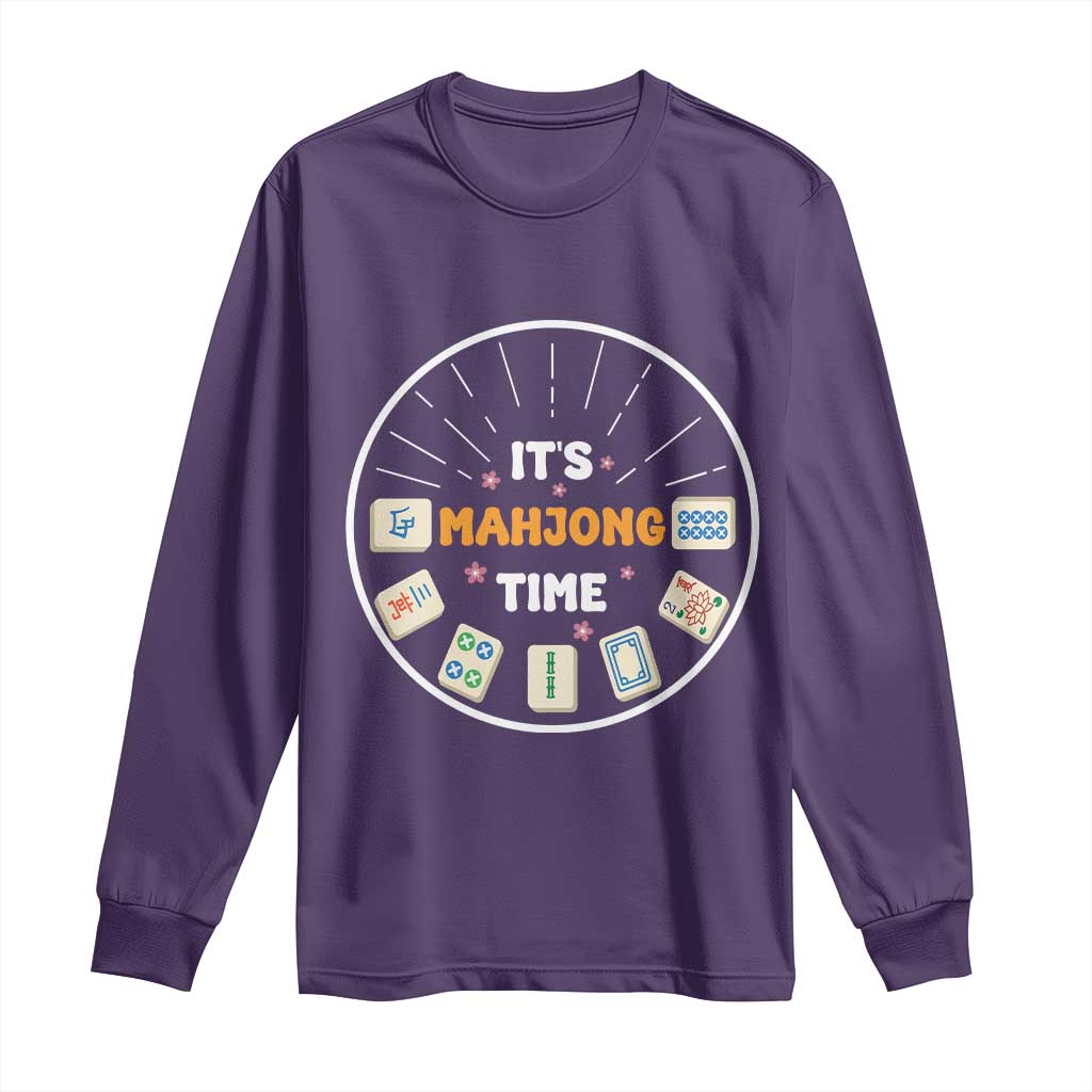 It Is Mahjong Time Long Sleeve Shirt Gambling Chinese Gift TS12 Purple Print Your Wear