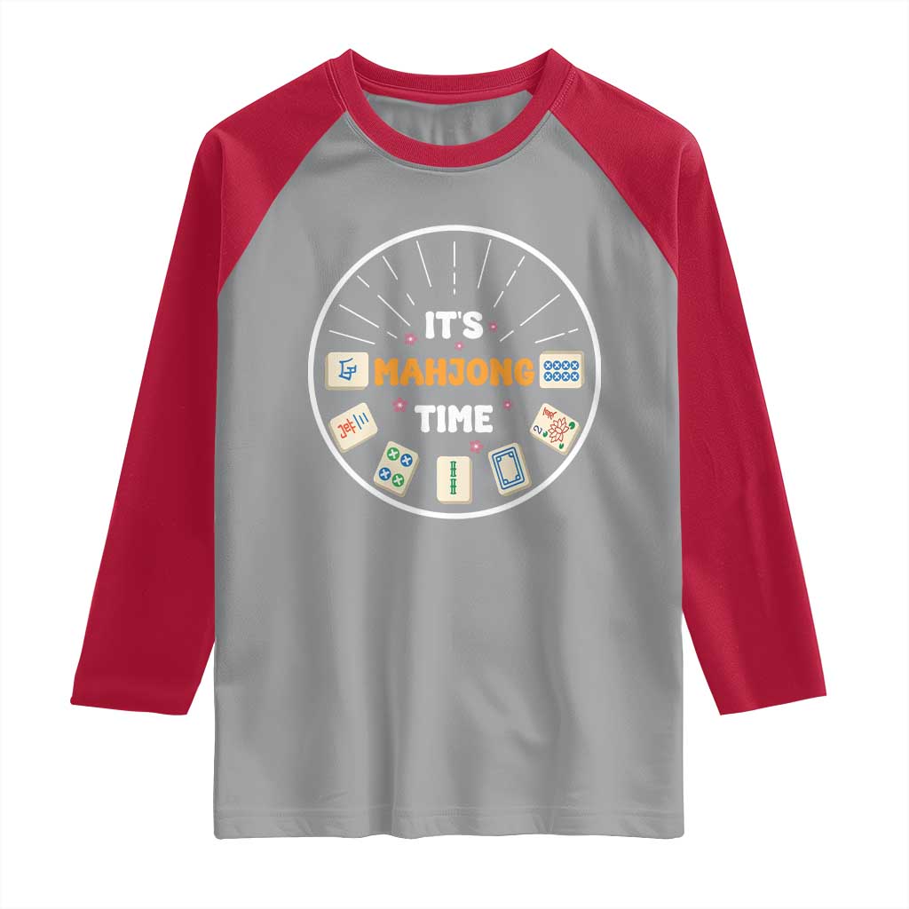 It Is Mahjong Time Raglan Shirt Gambling Chinese Gift TS12 Sport Gray Red Print Your Wear