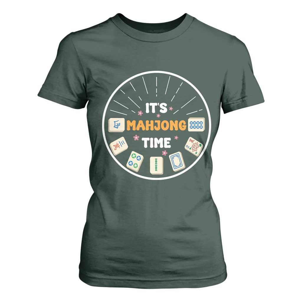 It Is Mahjong Time T Shirt For Women Gambling Chinese Gift TS12 Dark Forest Green Print Your Wear