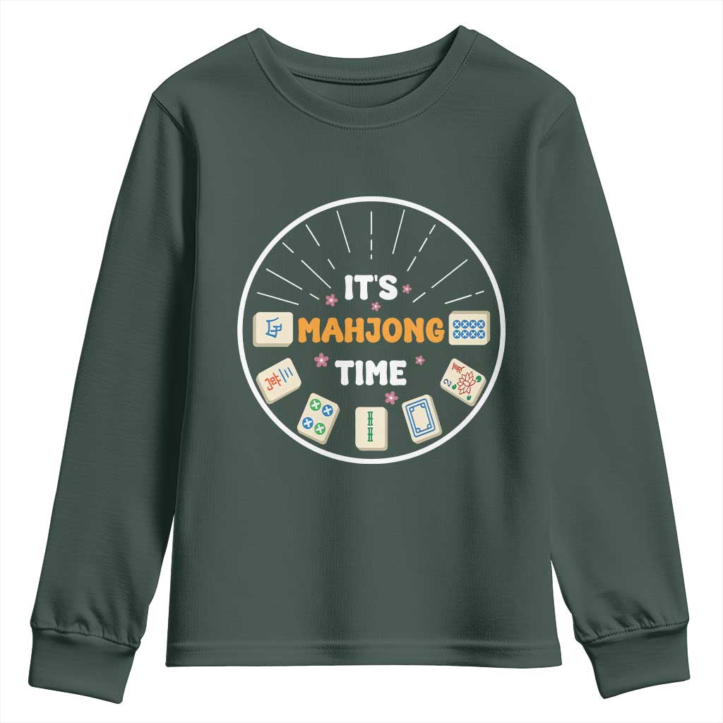 It Is Mahjong Time Youth Sweatshirt Gambling Chinese Gift TS12 Dark Forest Green Print Your Wear
