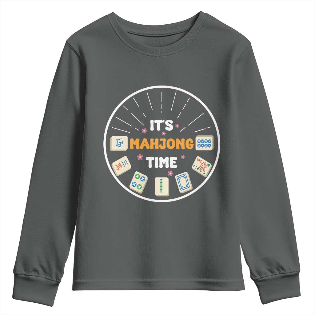 It Is Mahjong Time Youth Sweatshirt Gambling Chinese Gift TS12 Dark Heather Print Your Wear