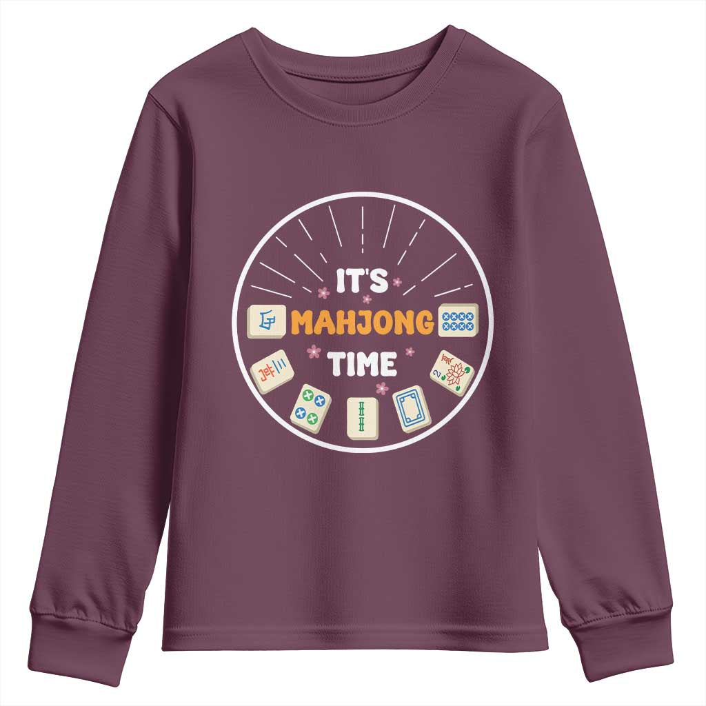 It Is Mahjong Time Youth Sweatshirt Gambling Chinese Gift TS12 Maroon Print Your Wear