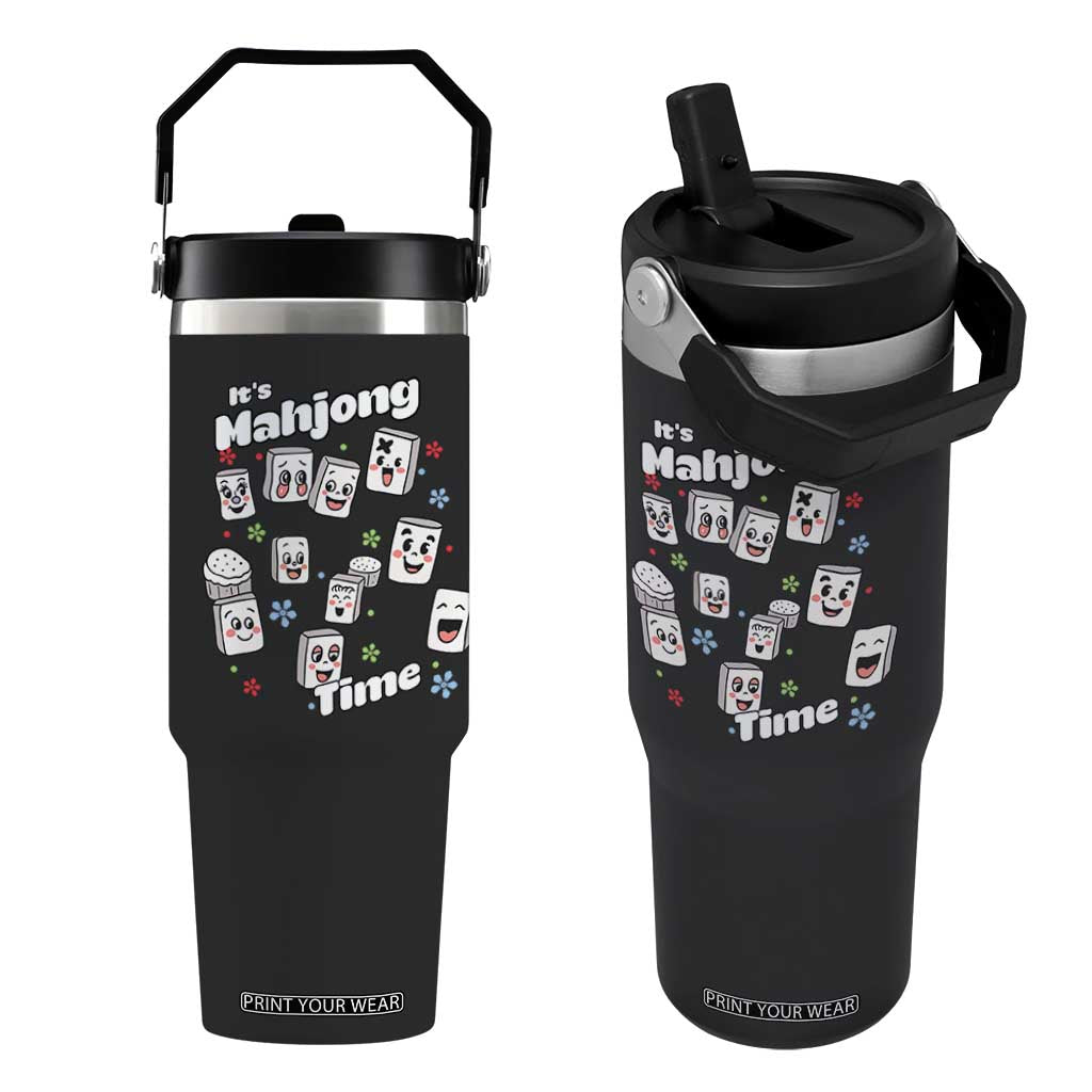 It Is Mahjong Time Flip Straw Tumbler Mahjong Lover Gift TS12 One Size: 30 oz Black Print Your Wear