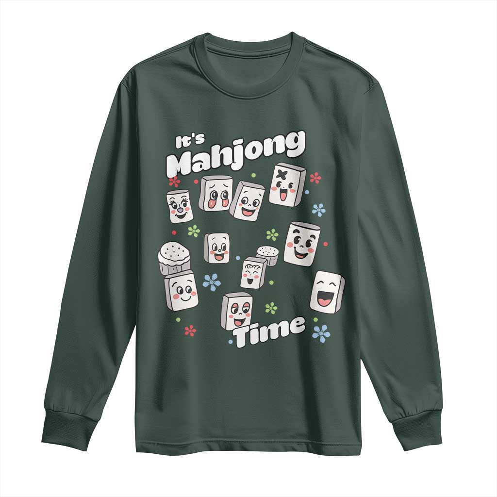 It Is Mahjong Time Long Sleeve Shirt Mahjong Lover Gift TS12 Dark Forest Green Print Your Wear