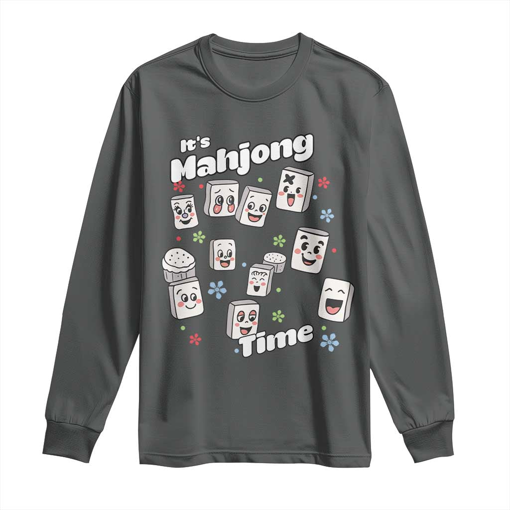 It Is Mahjong Time Long Sleeve Shirt Mahjong Lover Gift TS12 Dark Heather Print Your Wear