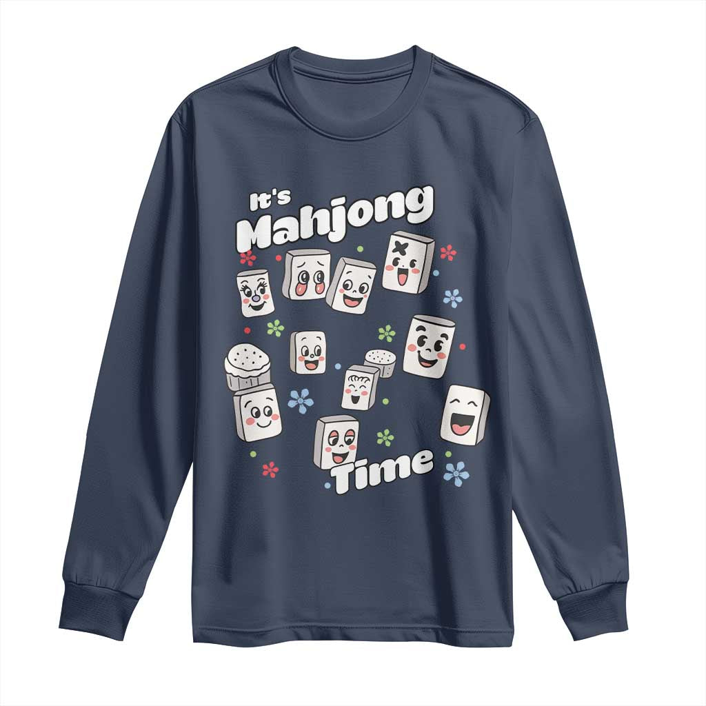 It Is Mahjong Time Long Sleeve Shirt Mahjong Lover Gift TS12 Navy Print Your Wear