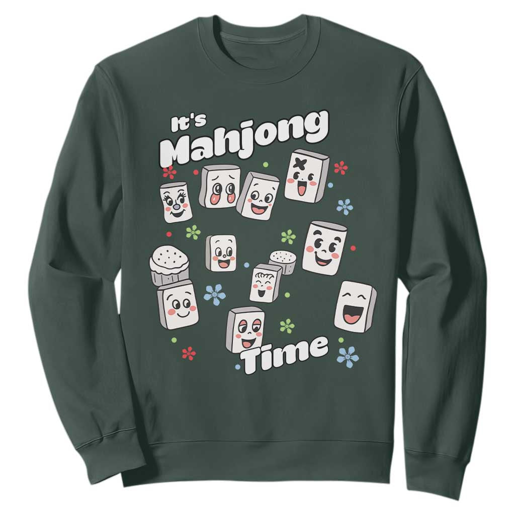 It Is Mahjong Time Sweatshirt Mahjong Lover Gift TS12 Dark Forest Green Print Your Wear
