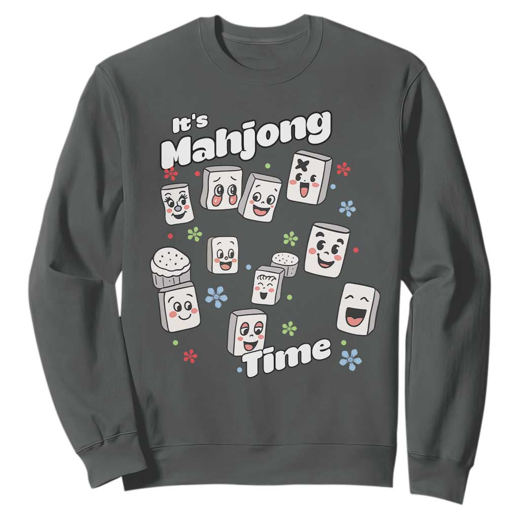It Is Mahjong Time Sweatshirt Mahjong Lover Gift TS12 Dark Heather Print Your Wear