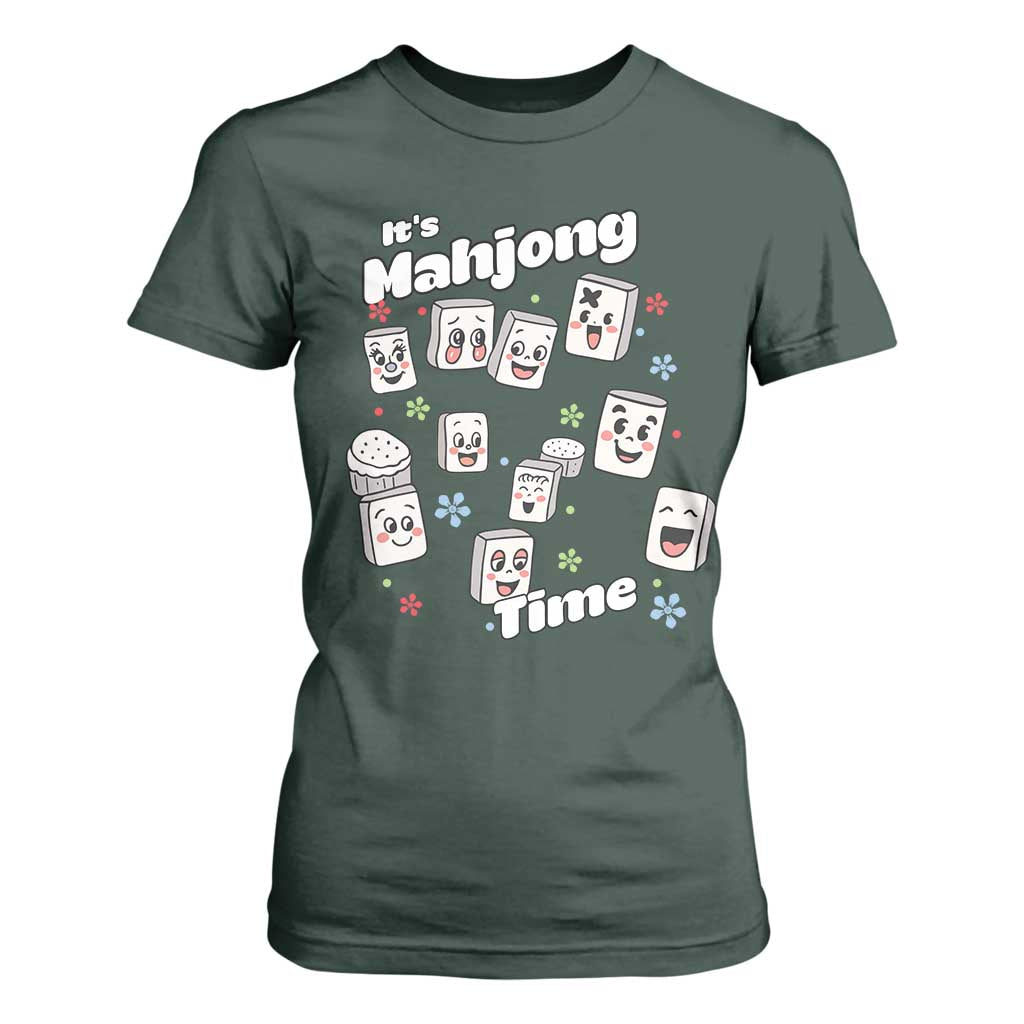 It Is Mahjong Time T Shirt For Women Mahjong Lover Gift TS12 Dark Forest Green Print Your Wear