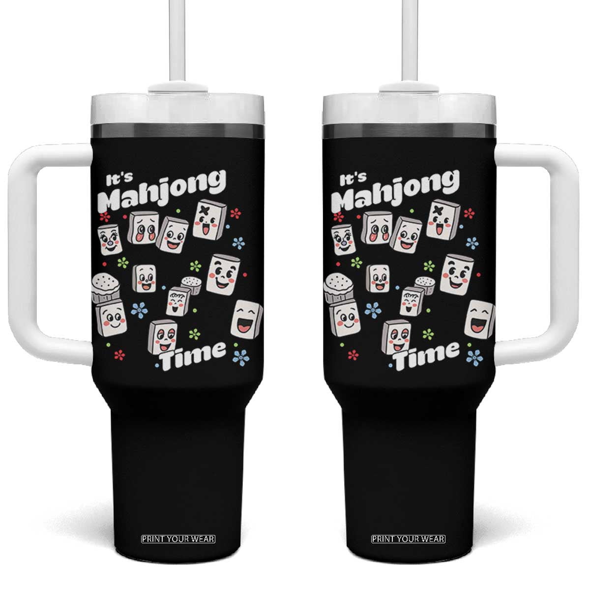 It Is Mahjong Time Tumbler With Handle Mahjong Lover Gift TS12 One Size: 40 oz Black Print Your Wear