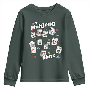 It Is Mahjong Time Youth Sweatshirt Mahjong Lover Gift TS12 Dark Forest Green Print Your Wear