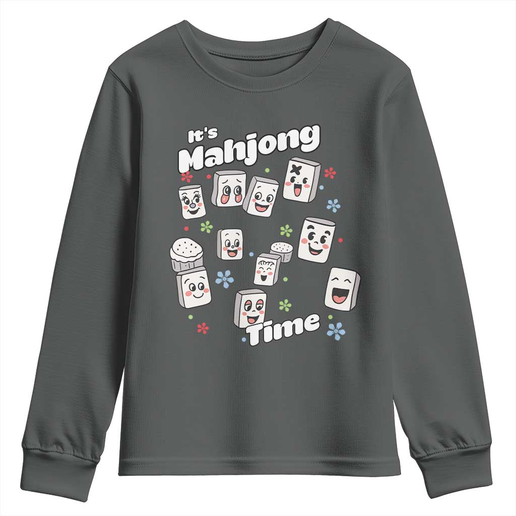 It Is Mahjong Time Youth Sweatshirt Mahjong Lover Gift TS12 Dark Heather Print Your Wear
