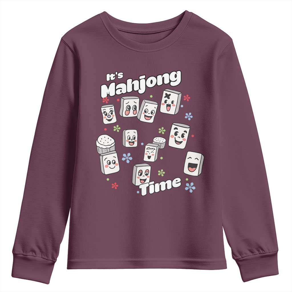 It Is Mahjong Time Youth Sweatshirt Mahjong Lover Gift TS12 Maroon Print Your Wear