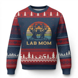 Lab Mom Ugly Christmas Sweater Retro Sunset Dog Mom Gift TS12 Navy Red Print Your Wear