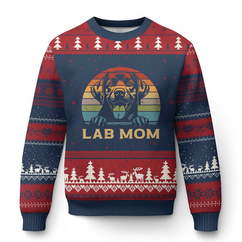 Lab Mom Ugly Christmas Sweater Retro Sunset Dog Mom Gift TS12 Navy Red Print Your Wear