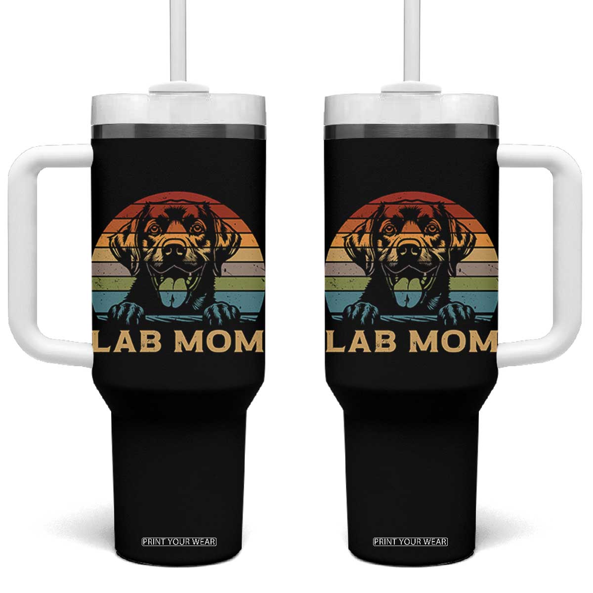 Lab Mom Tumbler With Handle Retro Sunset Dog Mom Gift TS12 One Size: 40 oz Black Print Your Wear