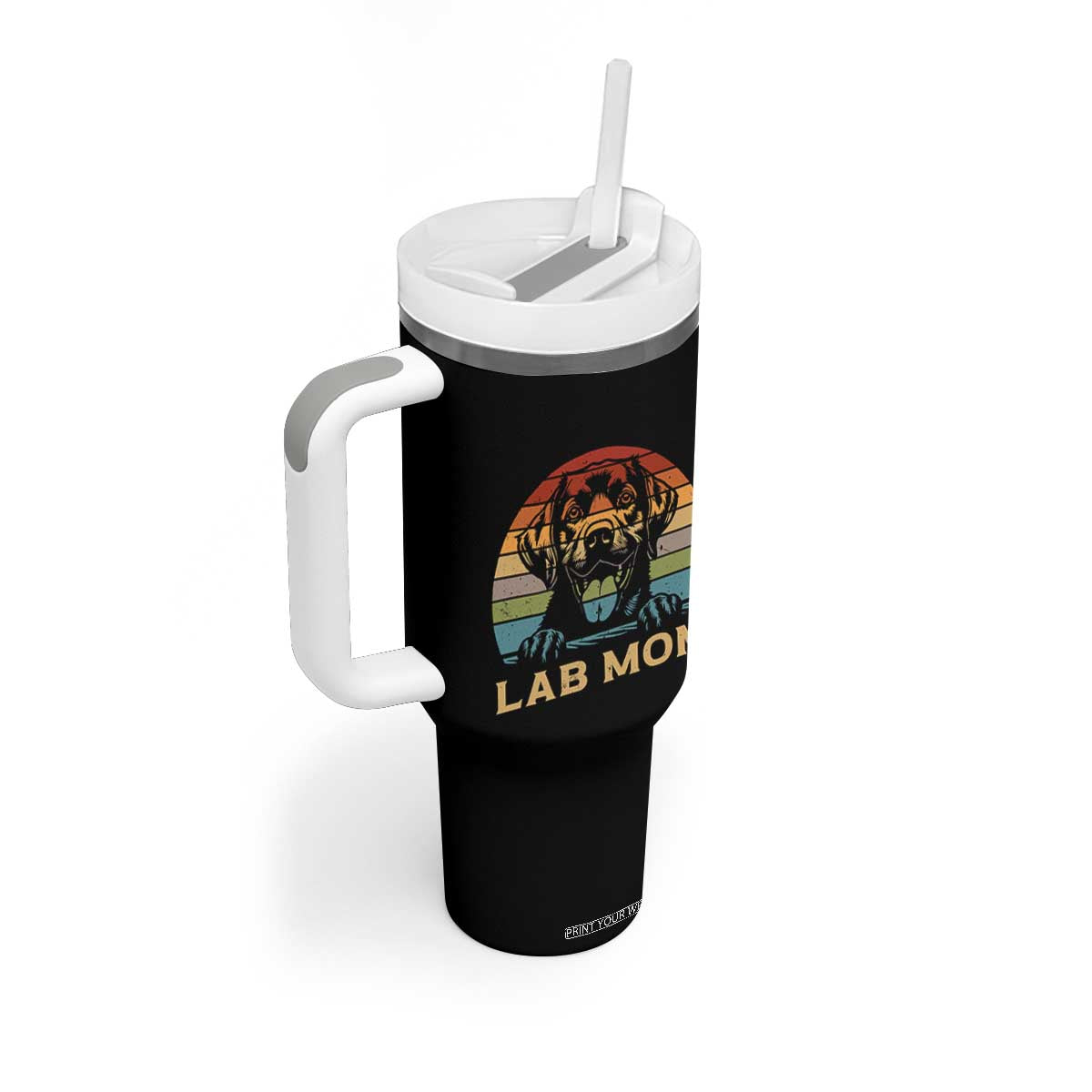 Lab Mom Tumbler With Handle Retro Sunset Dog Mom Gift TS12 Print Your Wear