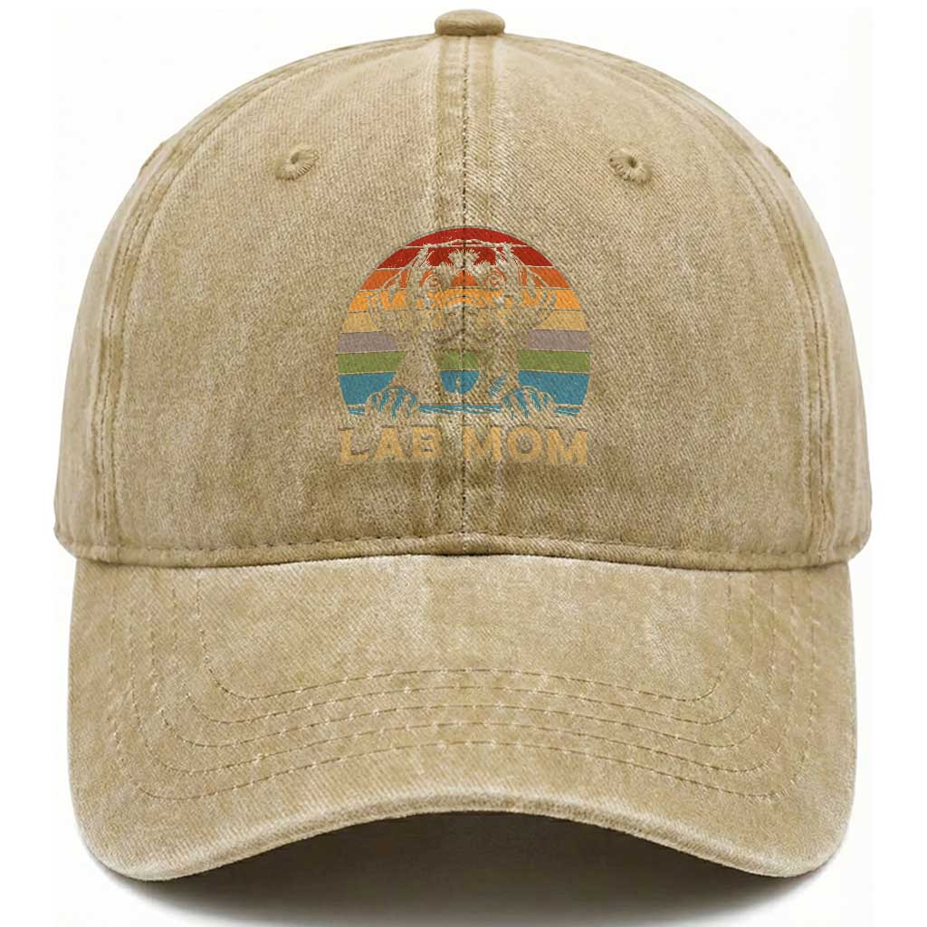 Lab Mom Washed Cotton Baseball Cap Retro Sunset Dog Mom Gift TS12 Print Your Wear