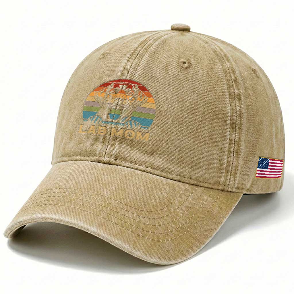 Lab Mom Washed Cotton Baseball Cap Retro Sunset Dog Mom Gift TS12 Print Your Wear