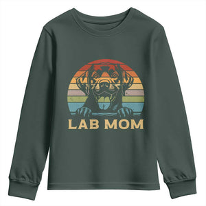 Lab Mom Youth Sweatshirt Retro Sunset Dog Mom Gift TS12 Dark Forest Green Print Your Wear