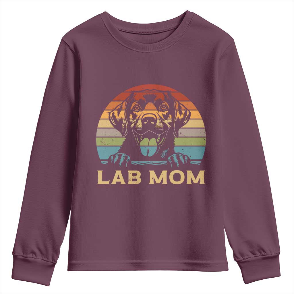 Lab Mom Youth Sweatshirt Retro Sunset Dog Mom Gift TS12 Maroon Print Your Wear