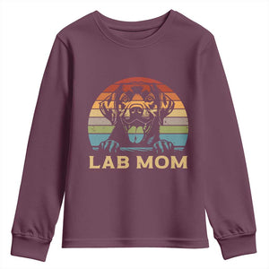 Lab Mom Youth Sweatshirt Retro Sunset Dog Mom Gift TS12 Maroon Print Your Wear