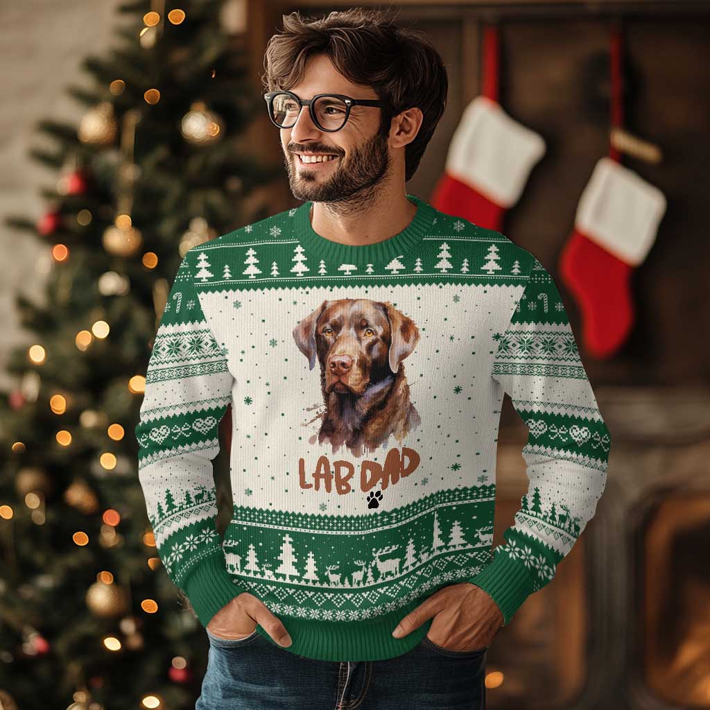 Chocolate Labrador Retriever Dad Ugly Christmas Sweater Dog Lover Gift TS12 Beige Green Print Your Wear
