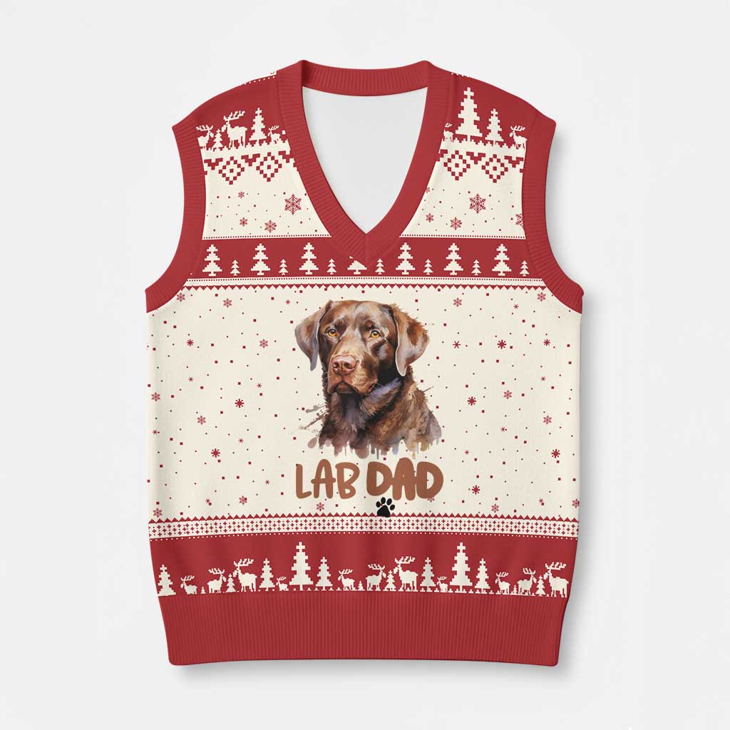 Chocolate Labrador Retriever Dad V-Neck Knit Sweater Vest Dog Lover Gift TS12 Beige Red Print Your Wear