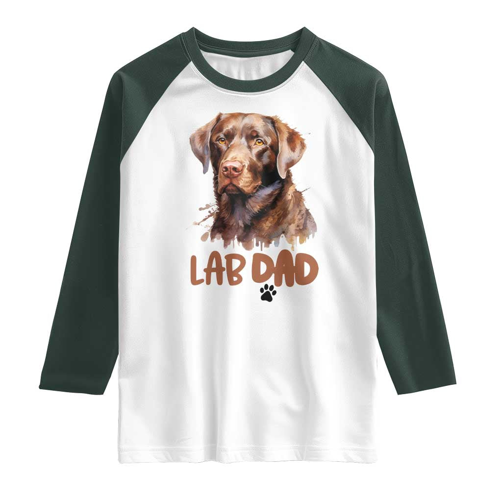 Chocolate Labrador Retriever Dad Raglan Shirt Dog Lover Gift TS12 White Dark Forest Green Print Your Wear