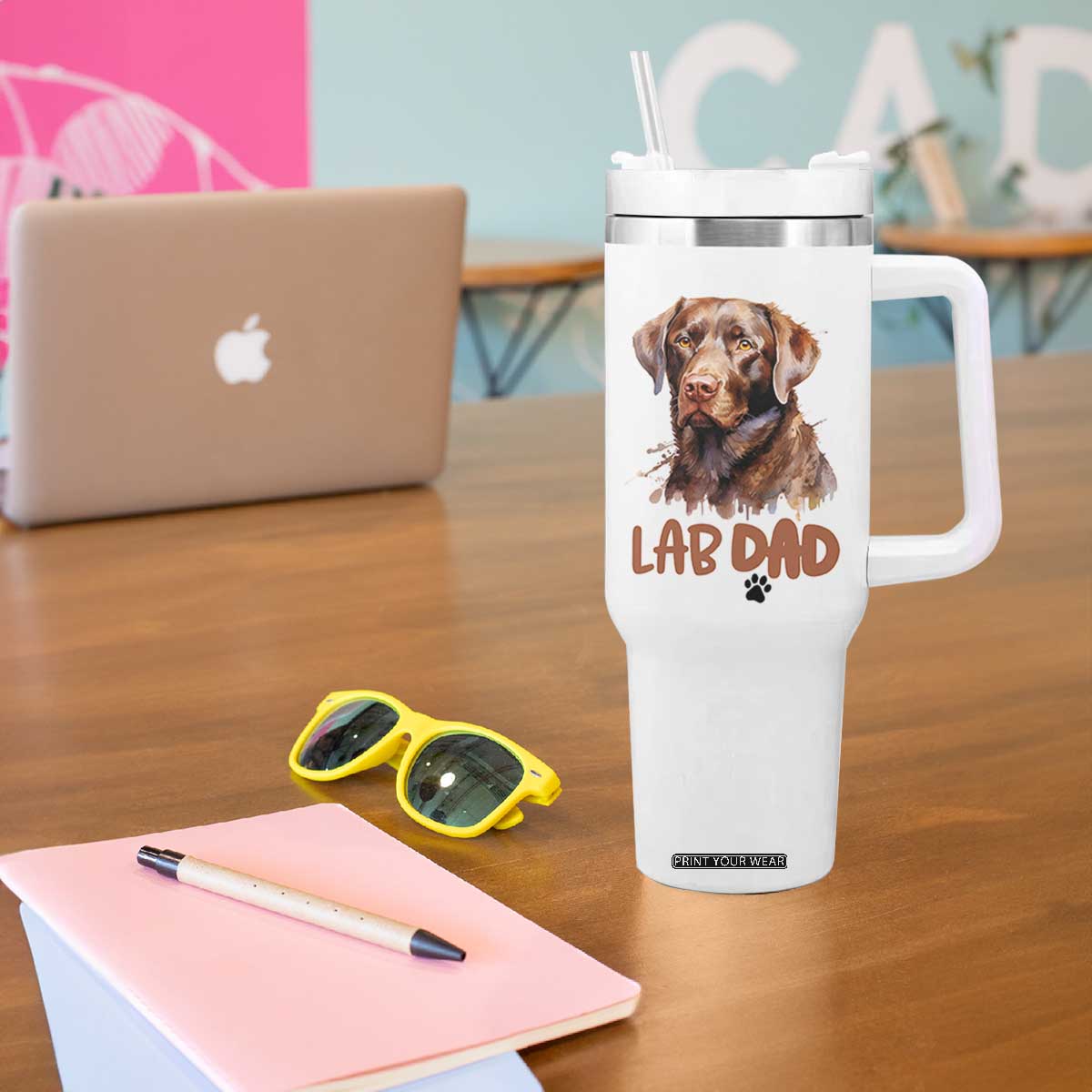 Chocolate Labrador Retriever Dad Tumbler With Handle Dog Lover Gift TS12 Print Your Wear