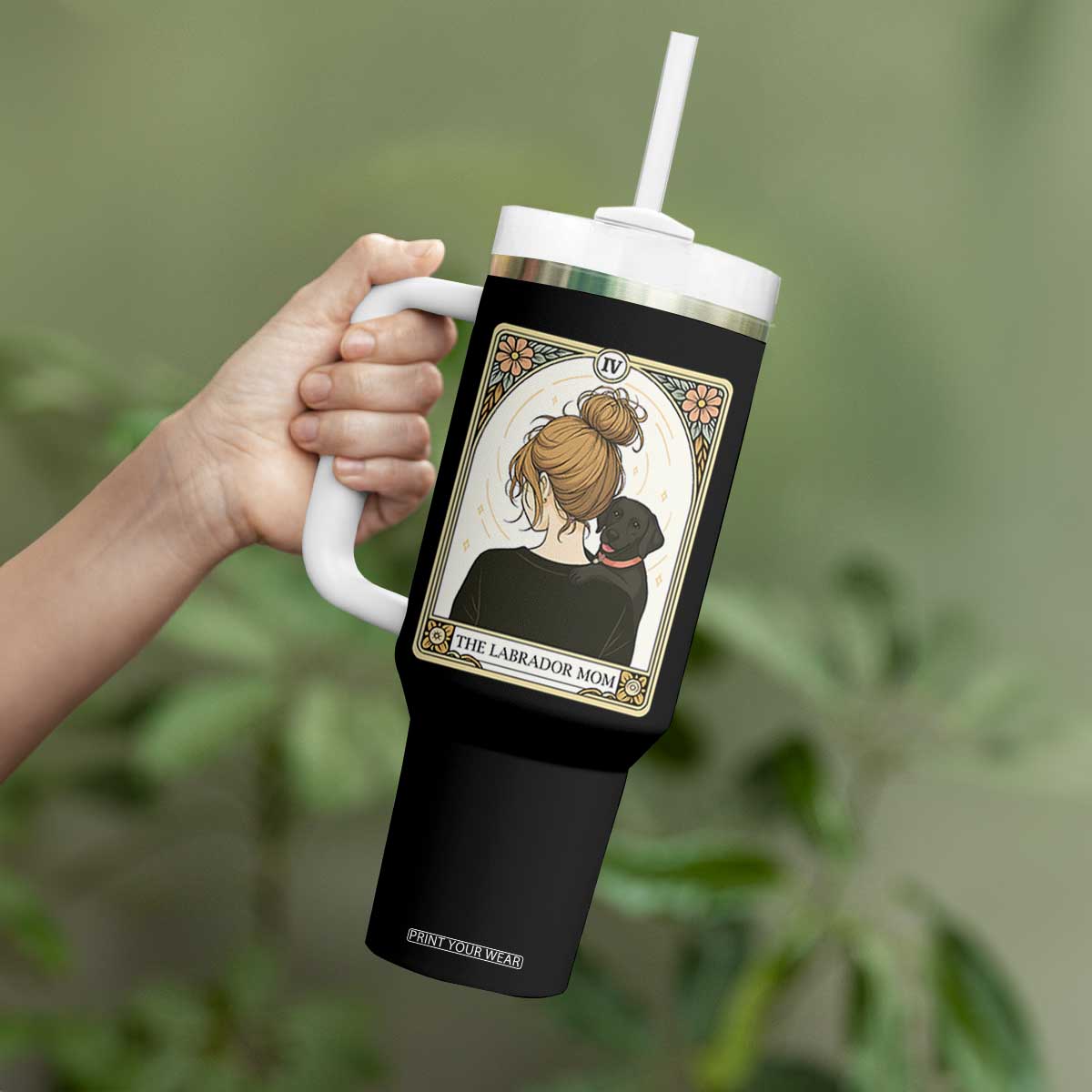 Black Labrador Mom Tumbler With Handle Funny Tarot Card Dog Lover Gift TS12 Print Your Wear